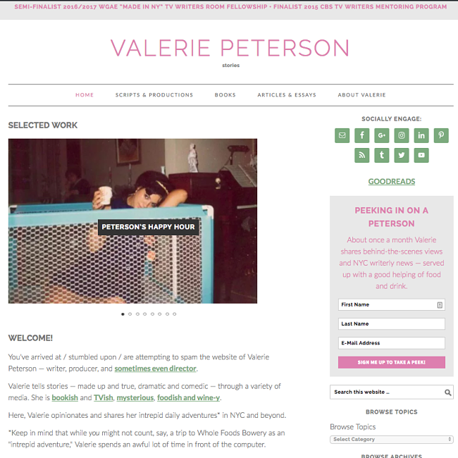 valeriepeterson.net writer website