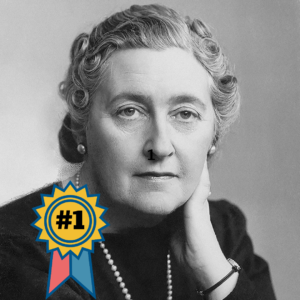 photo of mystery author Agatha Christie with #1 badge