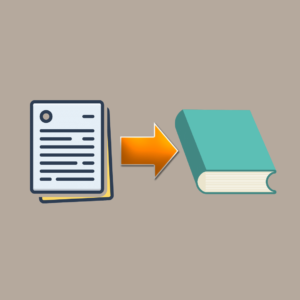 Book proposal image with an arrow pointing to a finished book