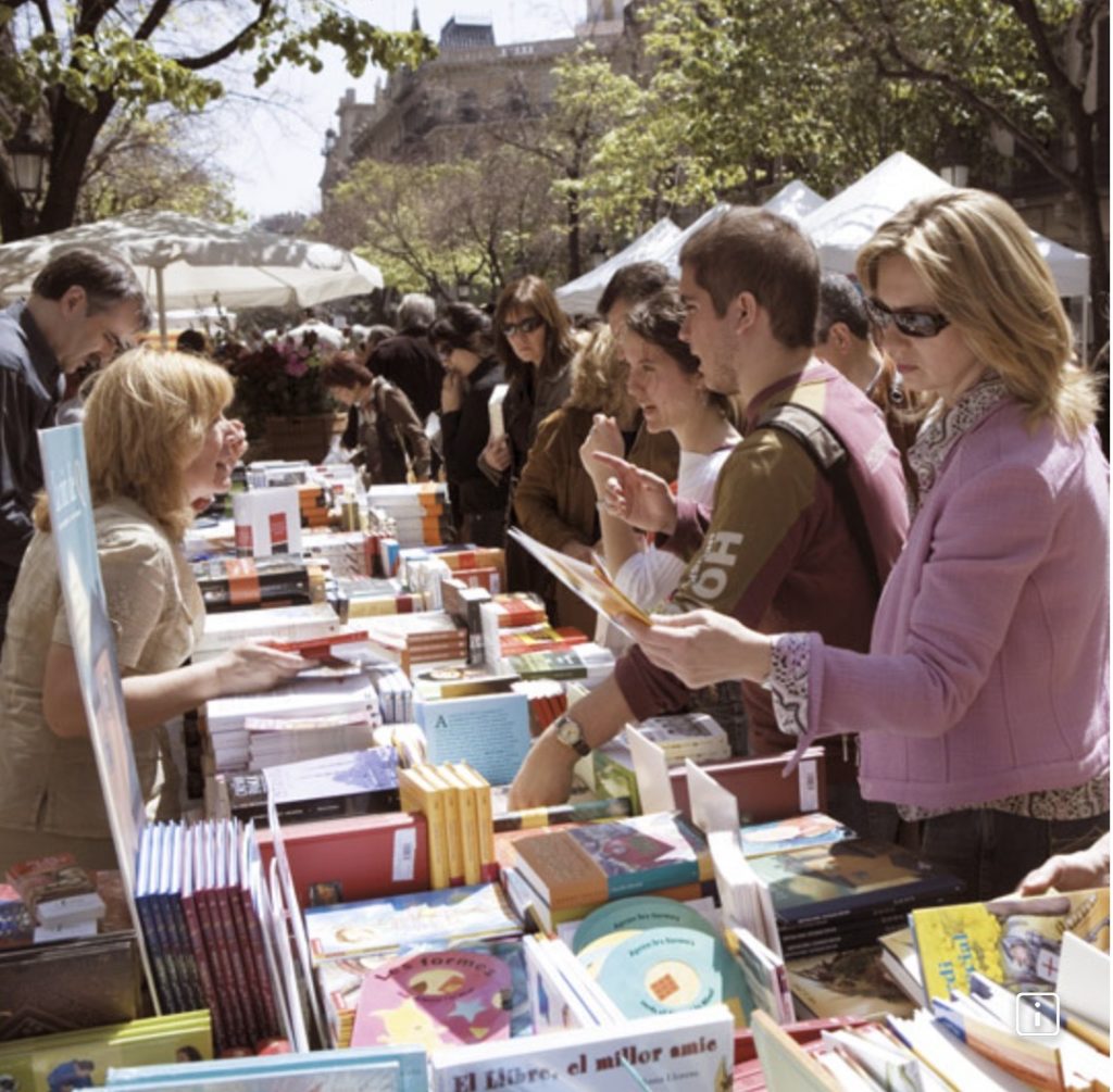 Book stall on Las Ramblas during April 23 Festival of Sant Jordi