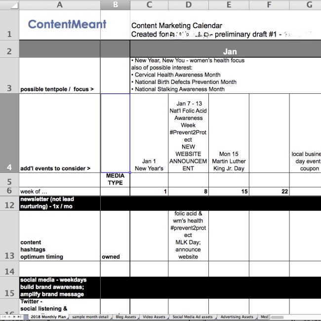 content calendar example